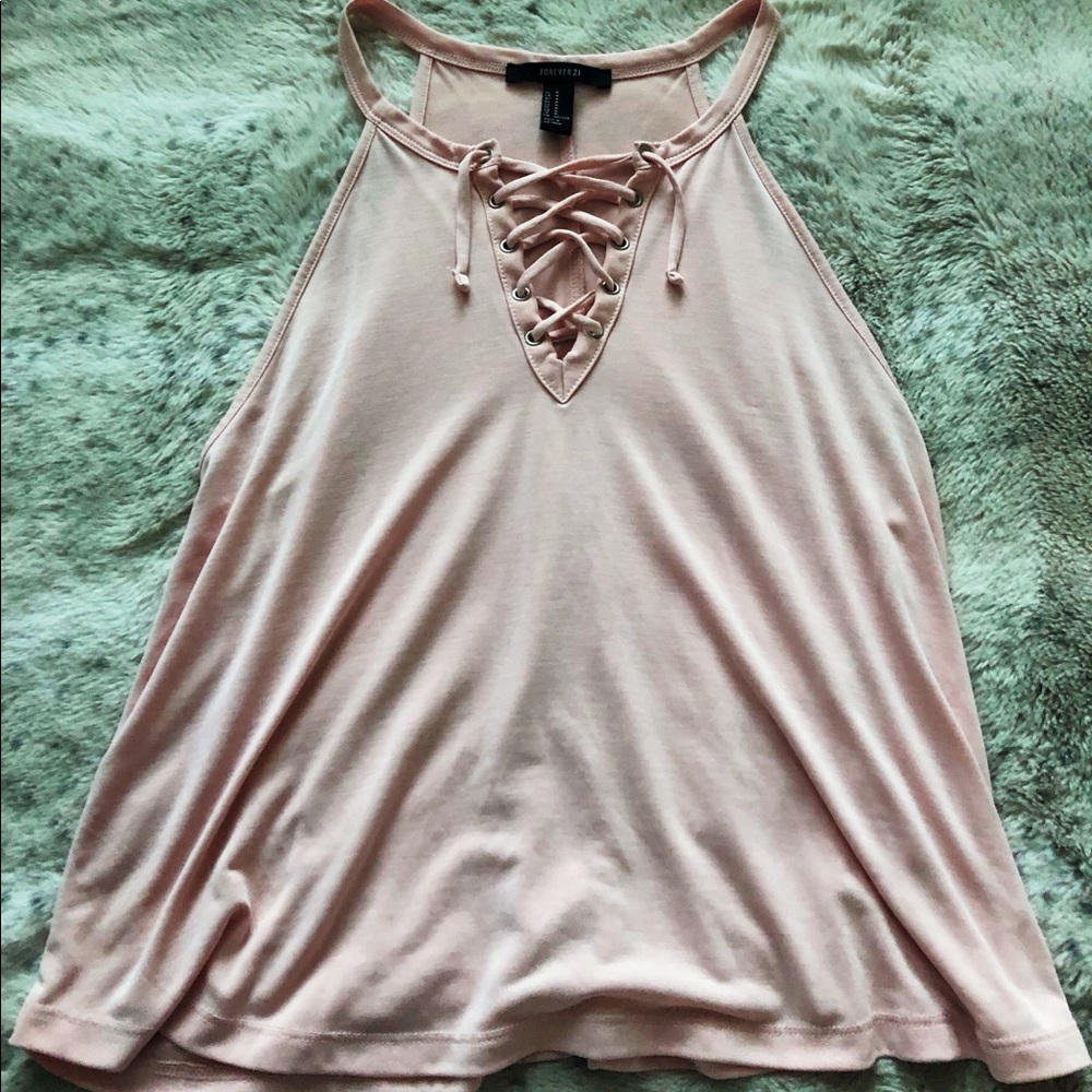 💙BOGO Pale Pink Lace Up Top